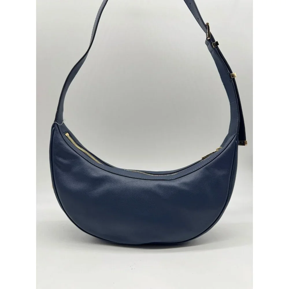 MICHAEL KORS Avra leather crescent sling shoulder bag- Navy